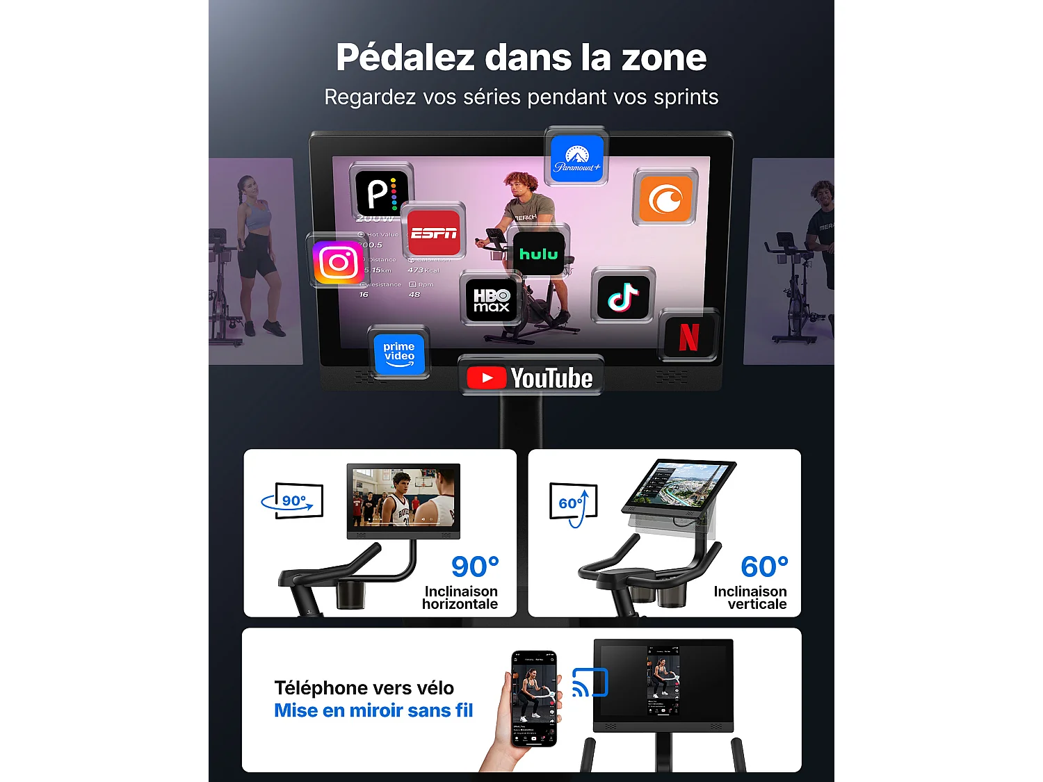 Vélo Magnétique MERACH, Roue d’Inertie 6kg, 8 Niveaux, Bluetooth, Écran HD 15,6″, Silencieux, Support Haltères, Fitness à Domicile