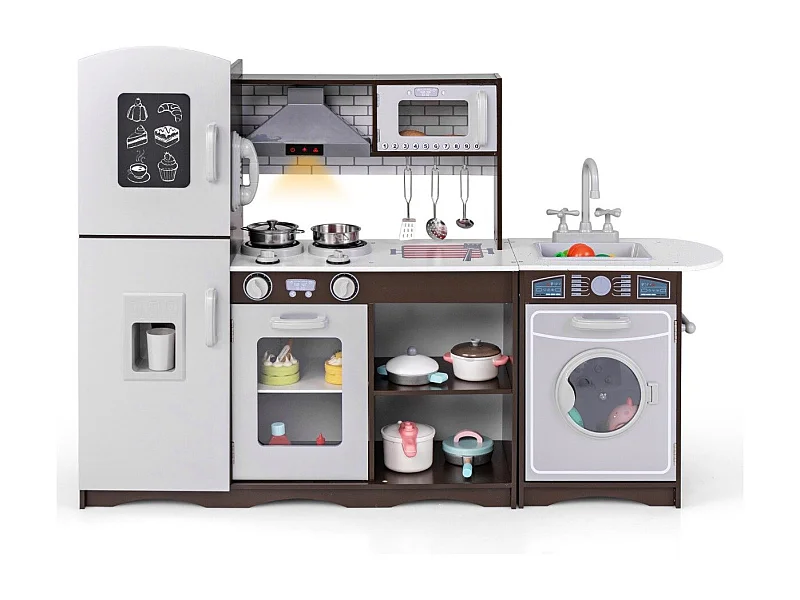 Set cucina giocattolo per bambini con luci e suoni, Lavandino e accessori per 3+ anni Marrone Scuro