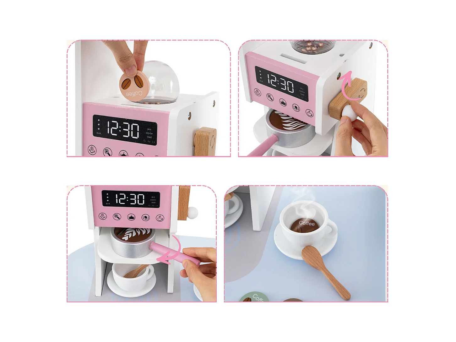 Holz Eck Spielküche mit Sound & Licht & Kaffeemaschine & Rutsche Kleinkind Küchen Spielset Rosa