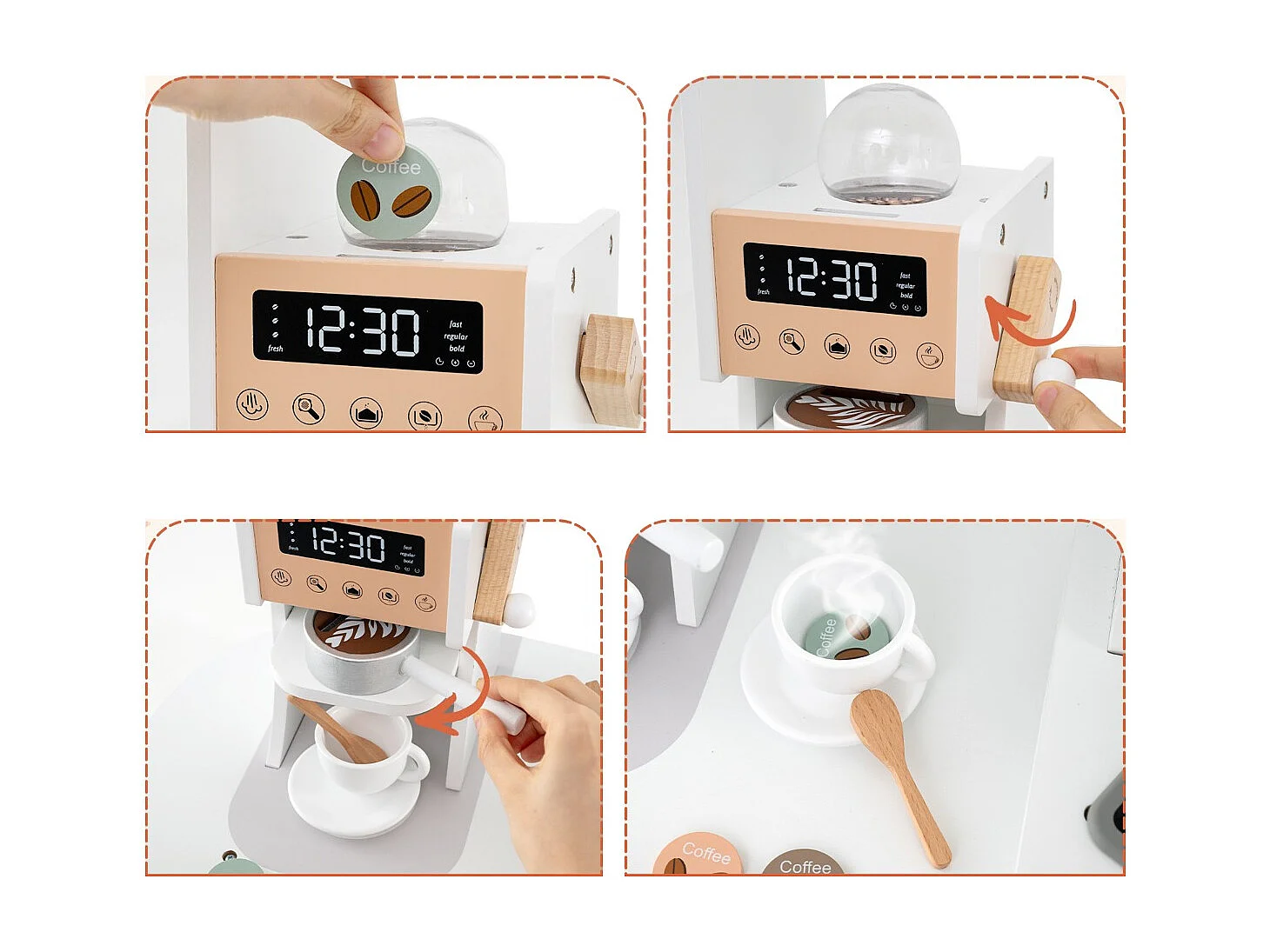 Holz Eck Spielküche mit Sound & Licht & Kaffeemaschine & Rutsche Kleinkind Küchen Spielset Weiß