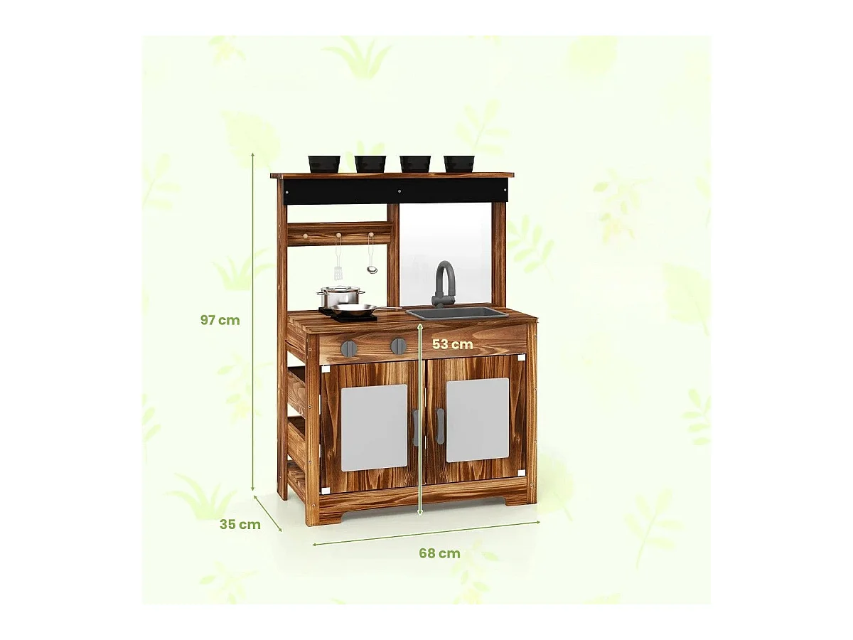 Matschküche Kinder Outdoor Kinderküche Tannenholz mit 4 Kochtöpfen Braun