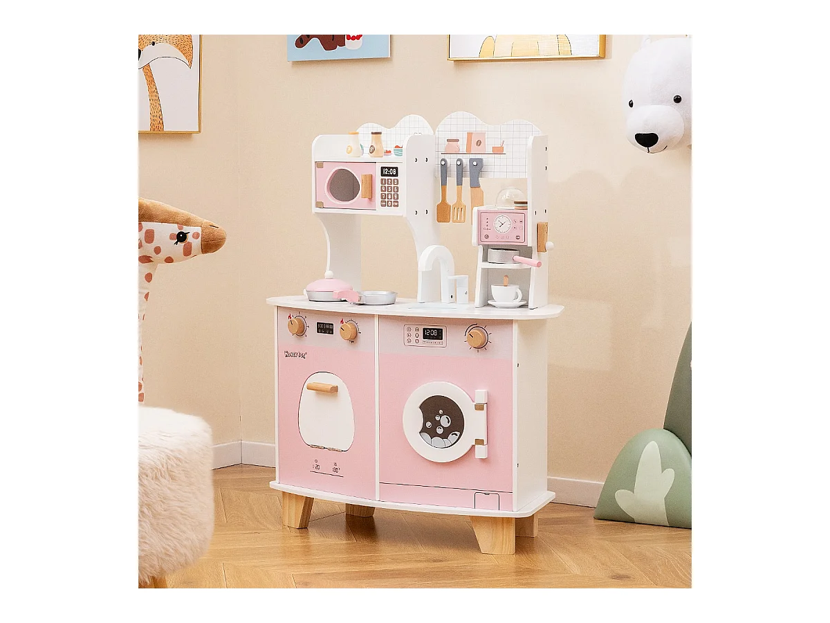 Kinderküche mit Zubehör & Kaffeemaschine & Mikrowelle & Ofen Kinder Küche Spielküche