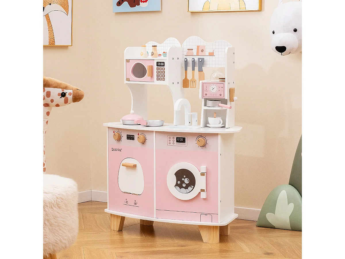 Set cucina giocattolo in legno per bambini, Set cucina per bambini da 3+ anni Rosa