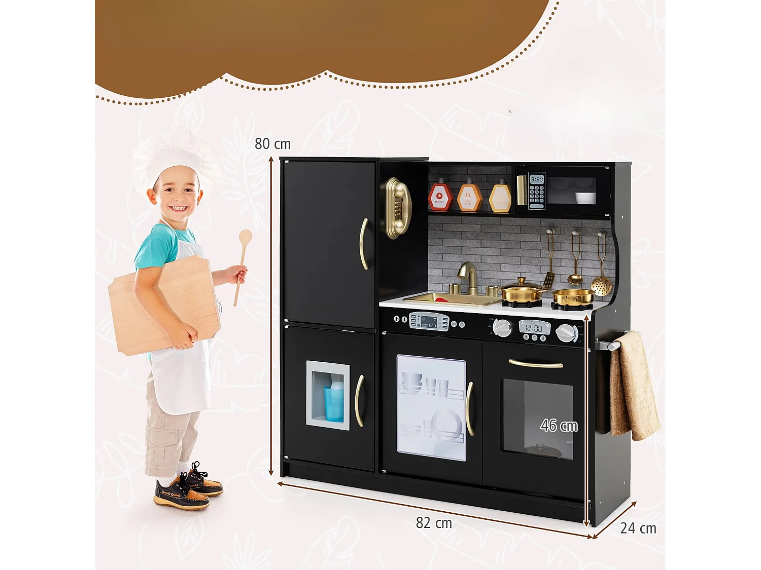 Cuisine pour jouer Jeu de cuisine pour jeunes enfants avec tableau 82 x 24 x 80 cm Noir