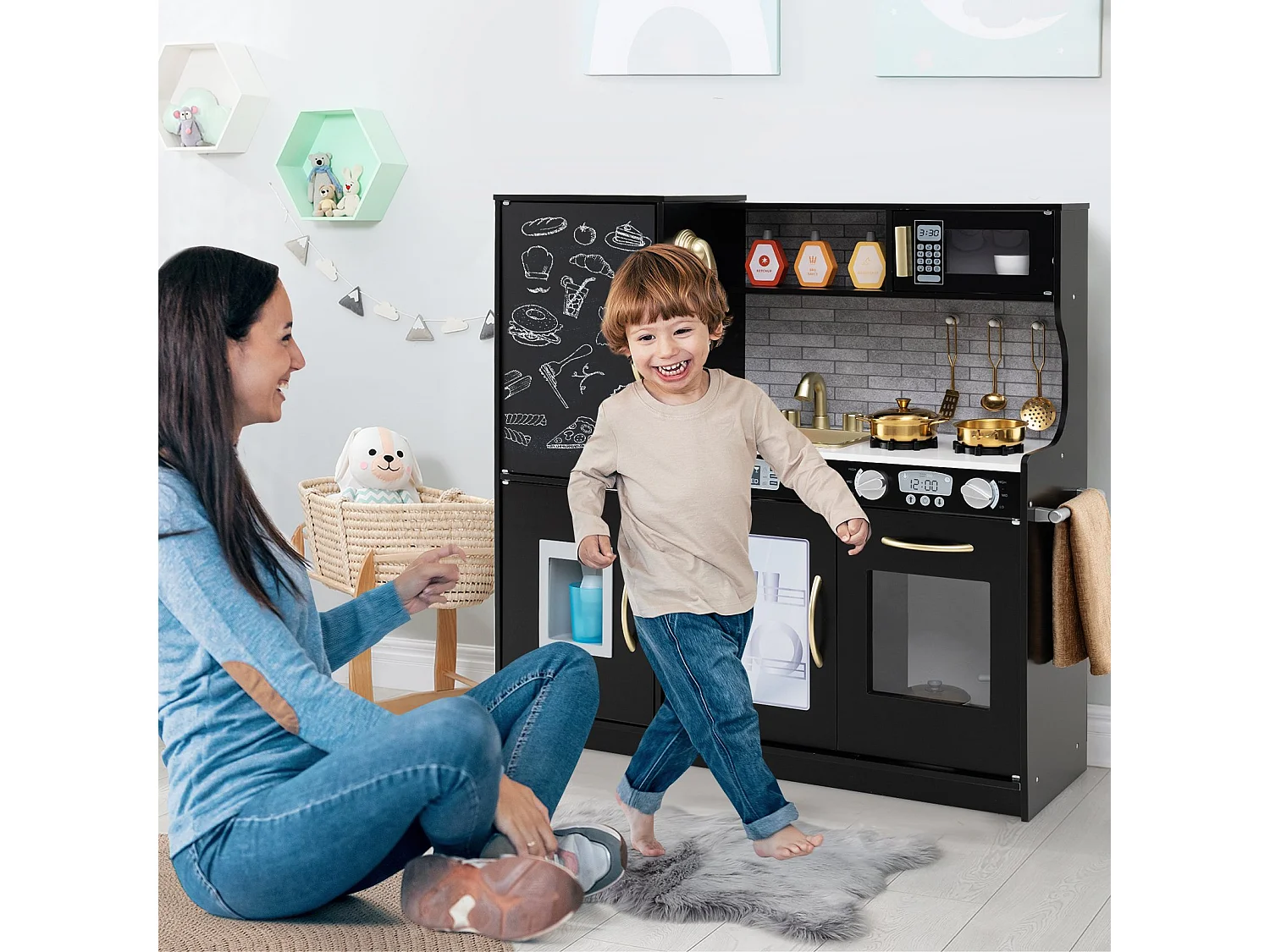 Cuisine pour jouer Jeu de cuisine pour jeunes enfants avec tableau 82 x 24 x 80 cm Noir