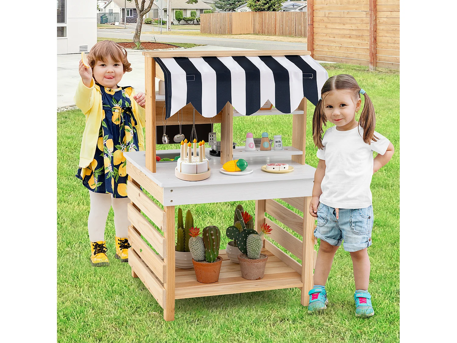 Cucina di fango per bambini all'aperto con funzione acqua Cucina per bambini bifacciale cucina natura