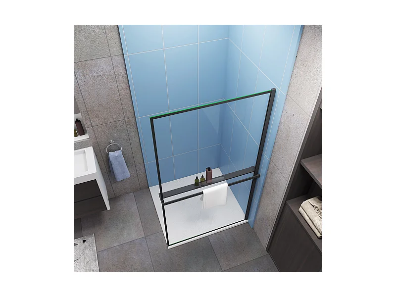 Ideale keuze voor de badkamer-inloopdouche 140x200cm-8mm easy clean glas met zwarte zeefdruk-planchet-mat zwart