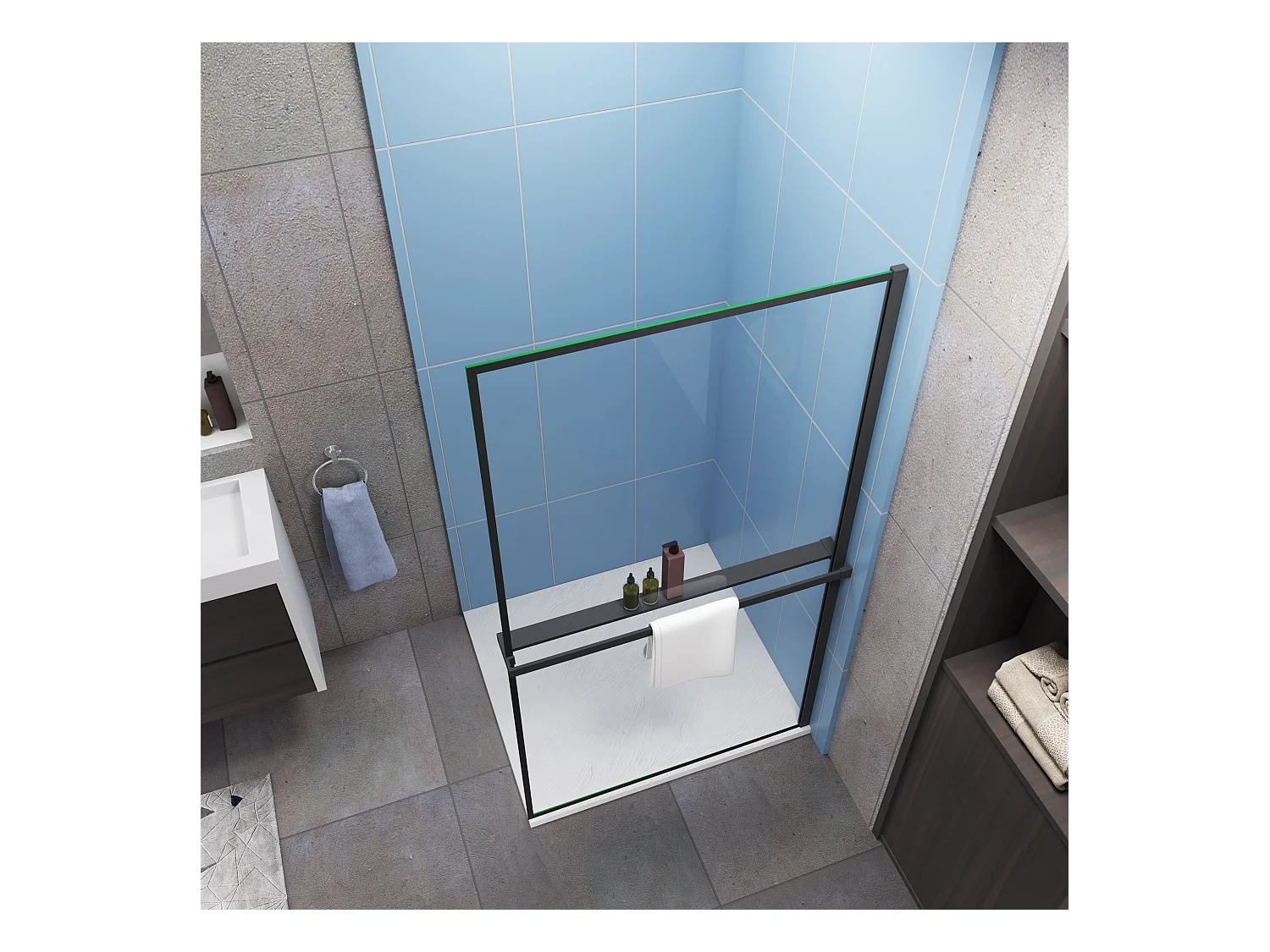 Ideale keuze voor de badkamer-inloopdouche 140x200cm-8mm easy clean glas met zwarte zeefdruk-planchet-mat zwart