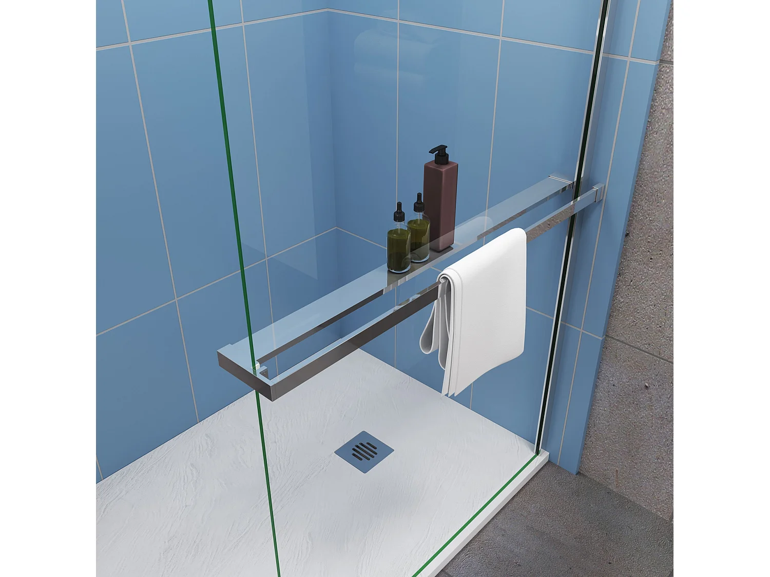 Moderne inloopdouche 90x200cm-8mm easy clean glas met planchet-Stabilisatiestangen 70–120cm-glanzend chromen