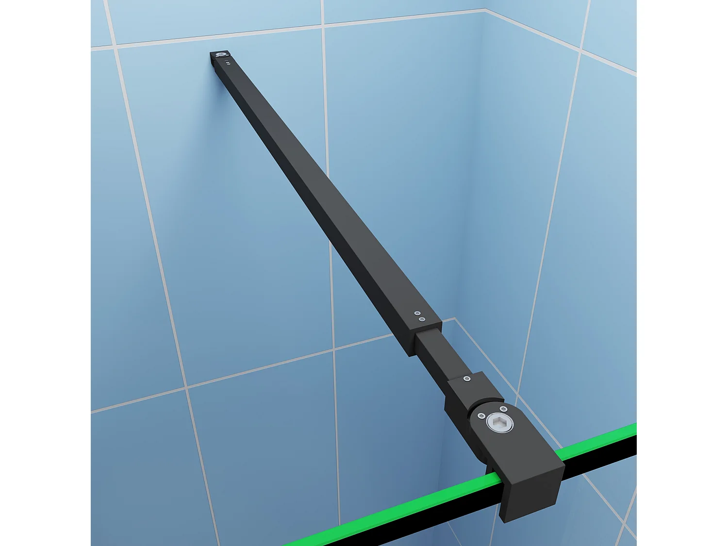 Industriële inloopdouchewand 90x200cm-Regelmatig blokpatroon-8mm easy clean glas-planchet-Stabilisatiestangen 73-120cm-mat zwart