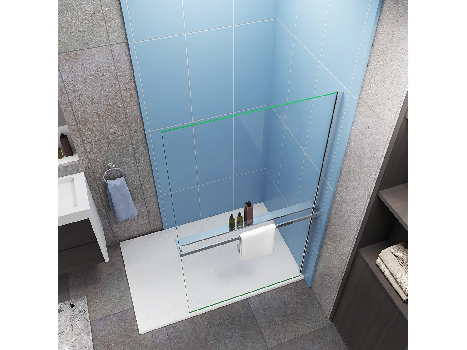 Moderne inloopdouche 100x200cm-8mm easy clean glas met planchet-glanzend chromen