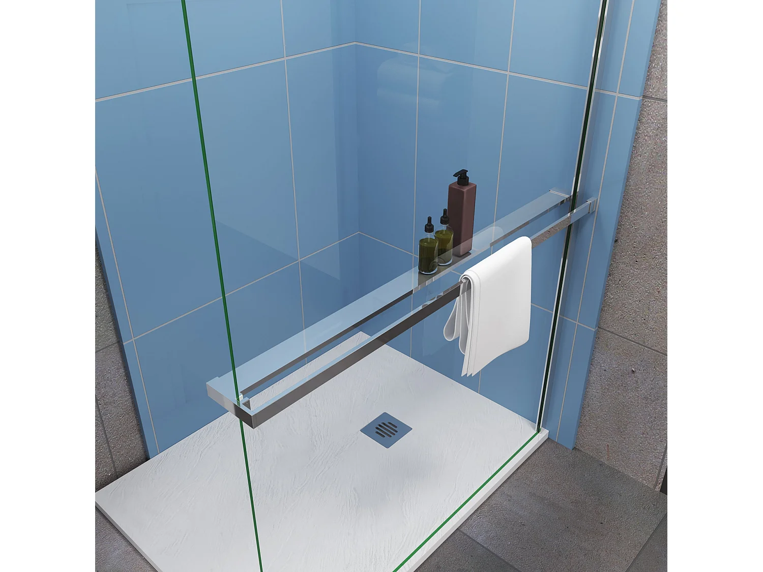 Moderne inloopdouche 140x200cm-8mm easy clean glas met planchet-N-stabilisatiestang 140cm-Snijbaar-glanzend chromen