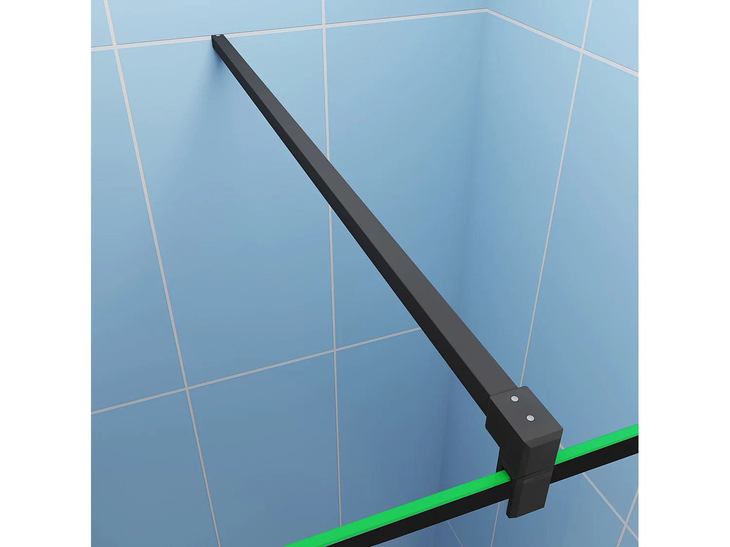 Ideale keuze voor de badkamer-inloopdouche 120x200cm-8mm easy clean glas met zwarte zeefdruk-planchet-F-stabilisatiestang 90cm-Snijbaar-mat zwart