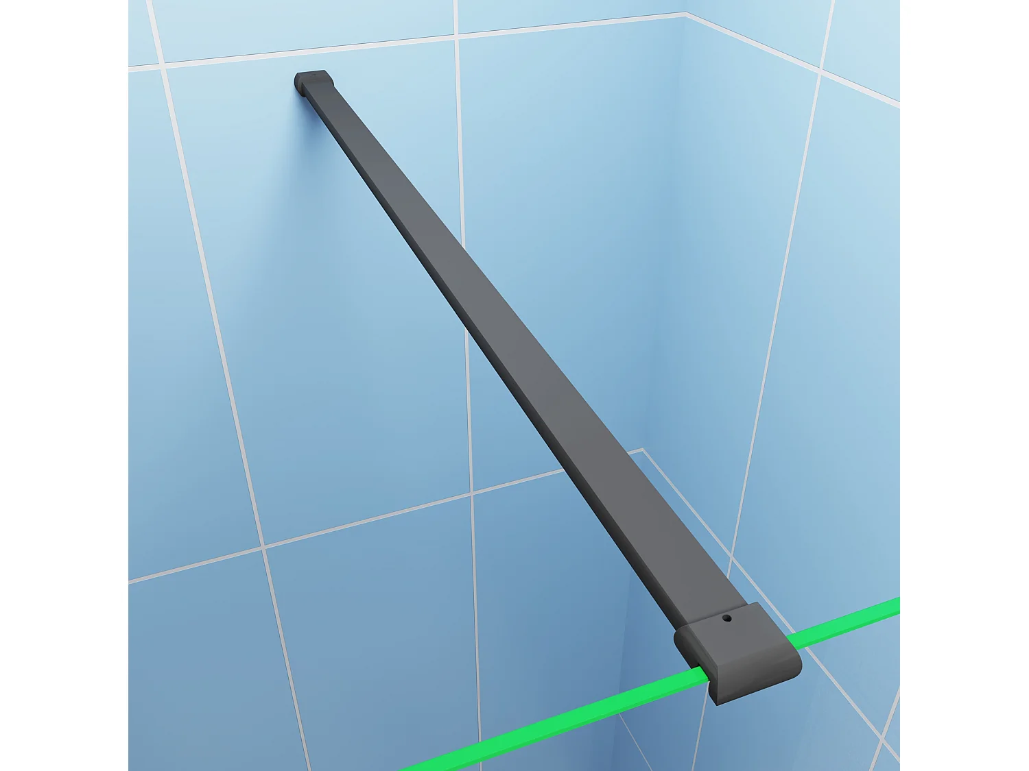 Ideale keuze voor de badkamer-inloopdouche 90x200cm-8mm easy clean glas met zwarte zeefdruk-planchet-N-stabilisatiestang 140cm-Snijbaar-mat zwart