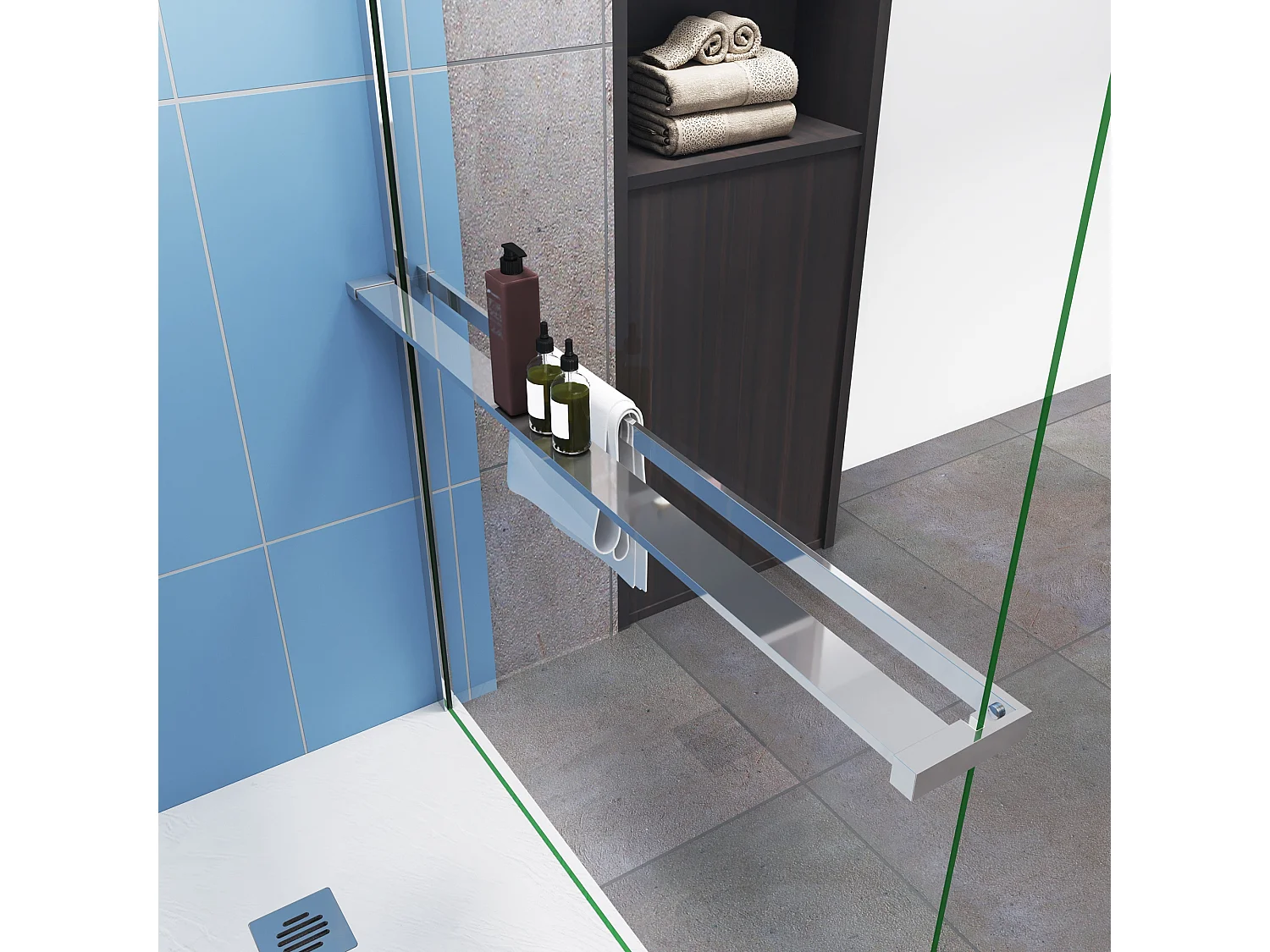 Moderne inloopdouche 120x200cm-8mm easy clean glas met planchet-N-stabilisatiestang 90cm-Snijbaar-glanzend chromen