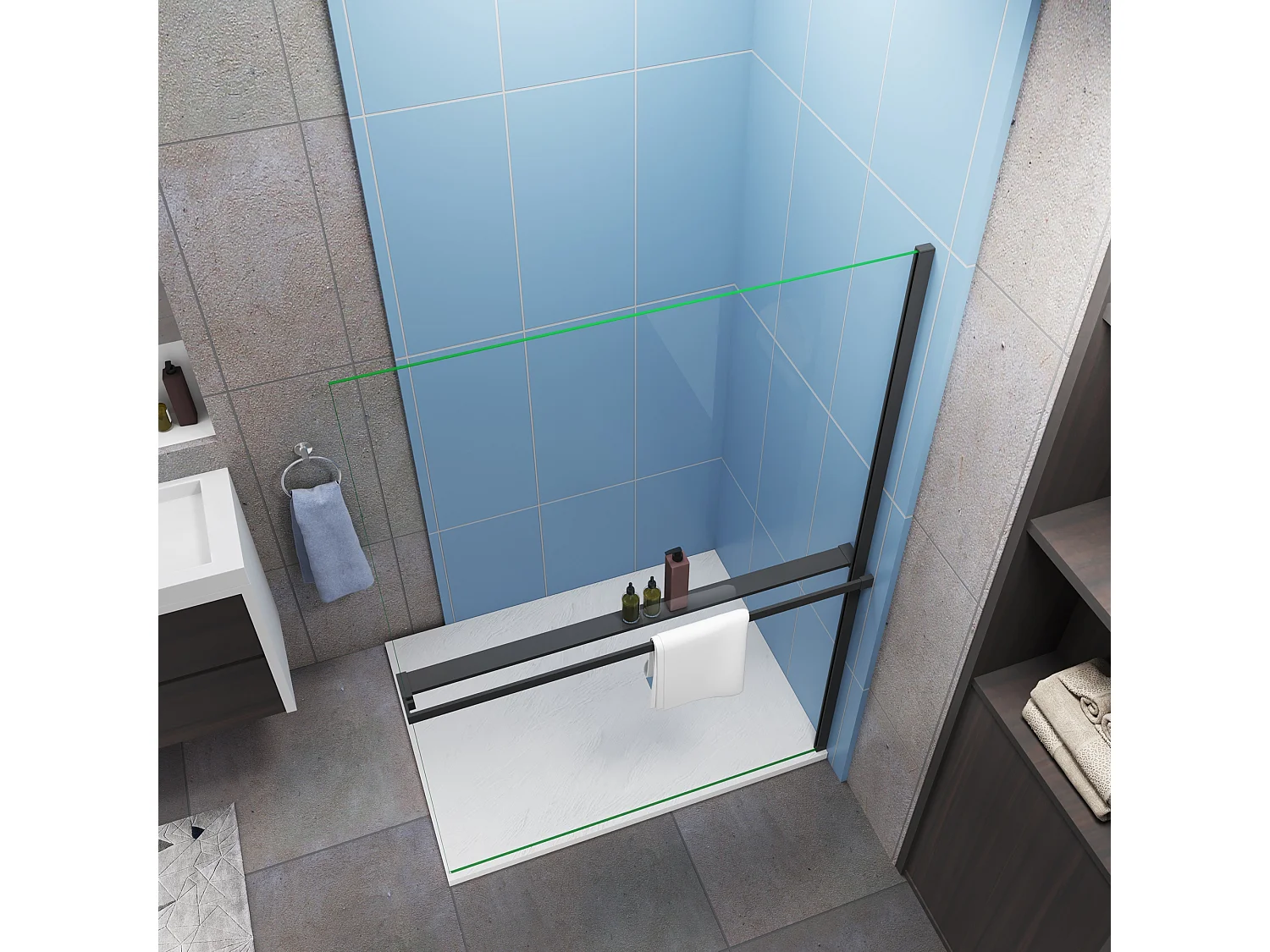 Moderne inloopdouche 120x200cm-8mm easy clean glas met planchet-Mat zwart