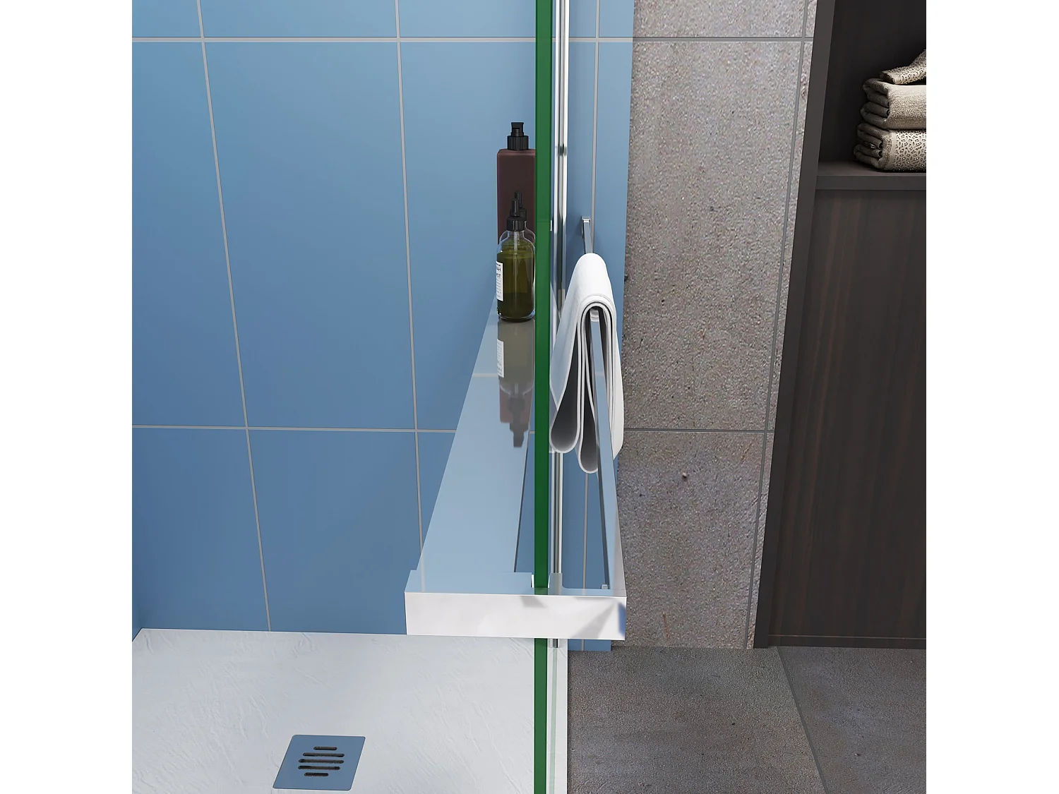 Moderne inloopdouche 140x200cm-8mm easy clean glas met planchet-F-stabilisatiestang 90cm-Snijbaar-glanzend chromen