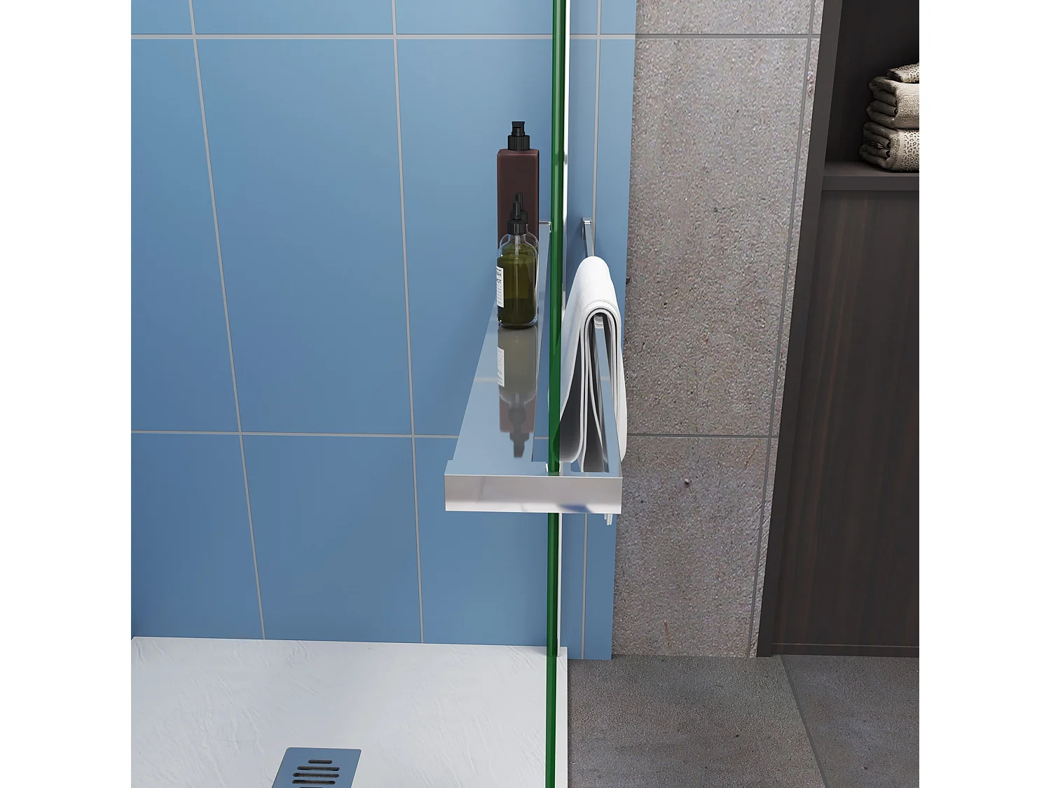 Moderne inloopdouche 80x200cm-8mm easy clean glas met planchet-N-stabilisatiestang 140cm-Snijbaar-glanzend chromen