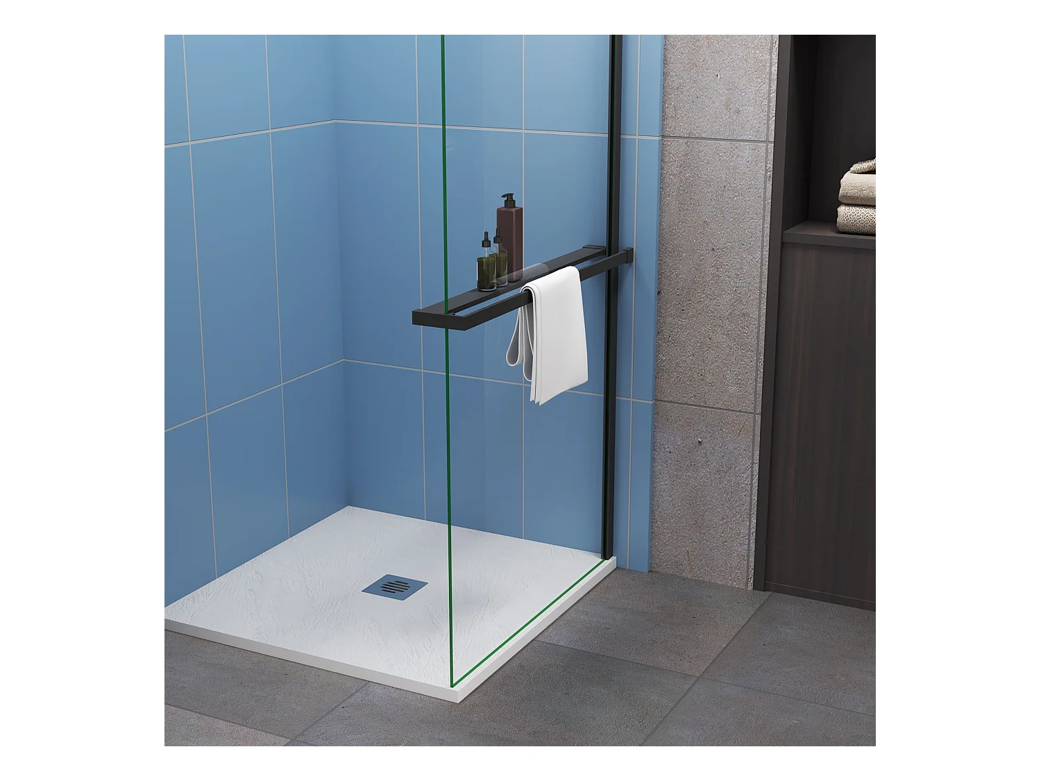 Moderne inloopdouche 80x200cm-8mm easy clean glas met planchet-Mat zwart