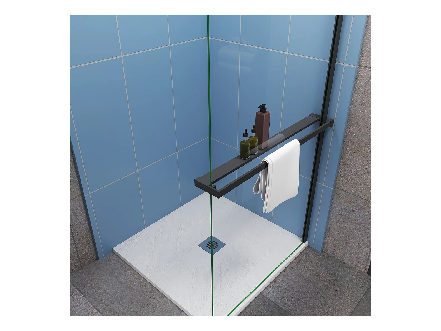 Moderne inloopdouche 80x200cm-8mm easy clean glas met planchet-Mat zwart