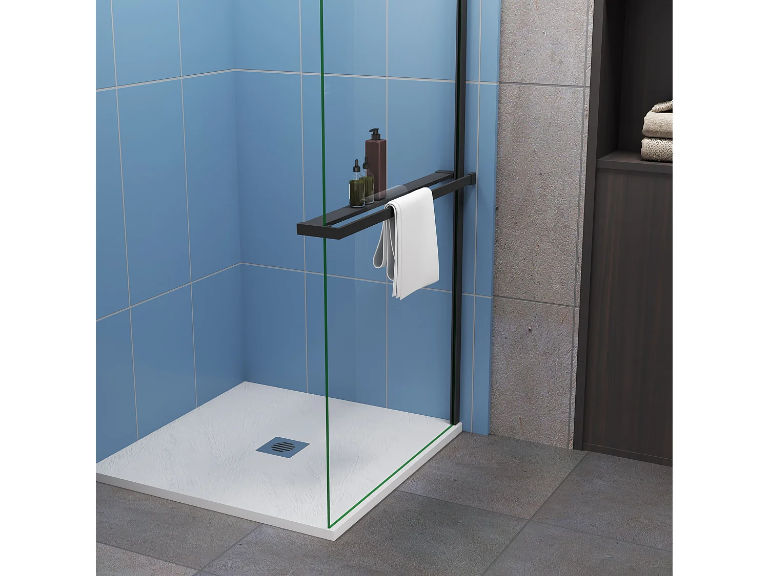 Moderne inloopdouche 80x200cm-8mm easy clean glas met planchet-Mat zwart