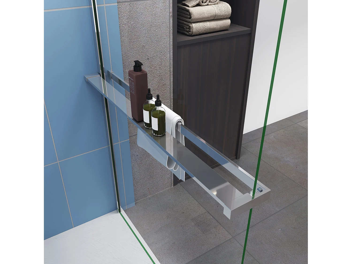 Moderne inloopdouche 100x200cm-8mm easy clean glas met planchet-N-stabilisatiestang 140cm-Snijbaar-glanzend chromen