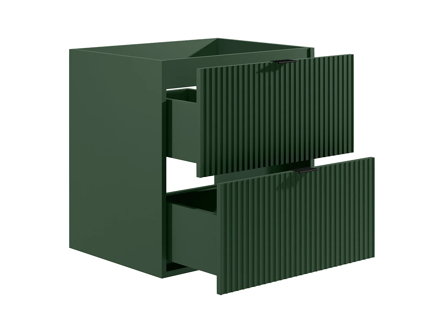 Meuble de salle de bain suspendu strié avec vasque à encastrer et colonne - Vert mat -  60 cm -ZEVINI