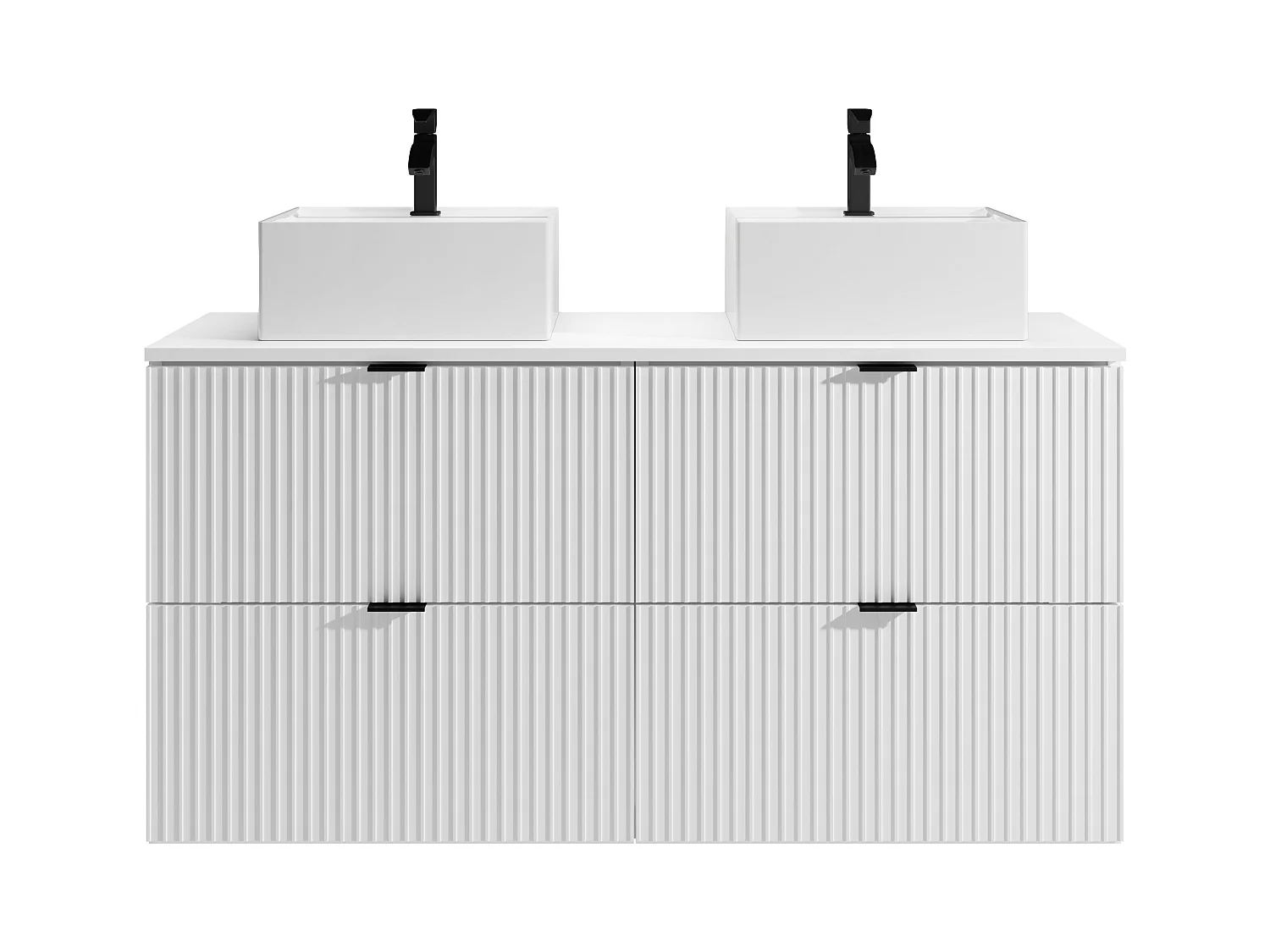Meuble de salle de bain suspendu strié avec vasque à poser carrée - Blanc mat - 120 cm - ZEVINI