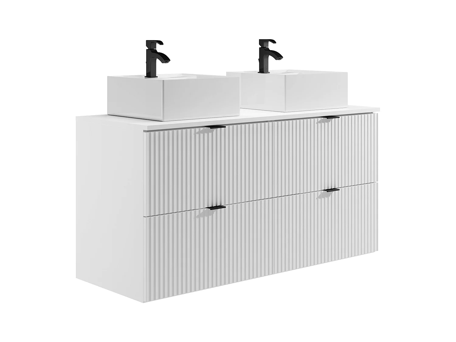 Meuble de salle de bain suspendu strié avec vasque à poser carrée - Blanc mat - 120 cm - ZEVINI