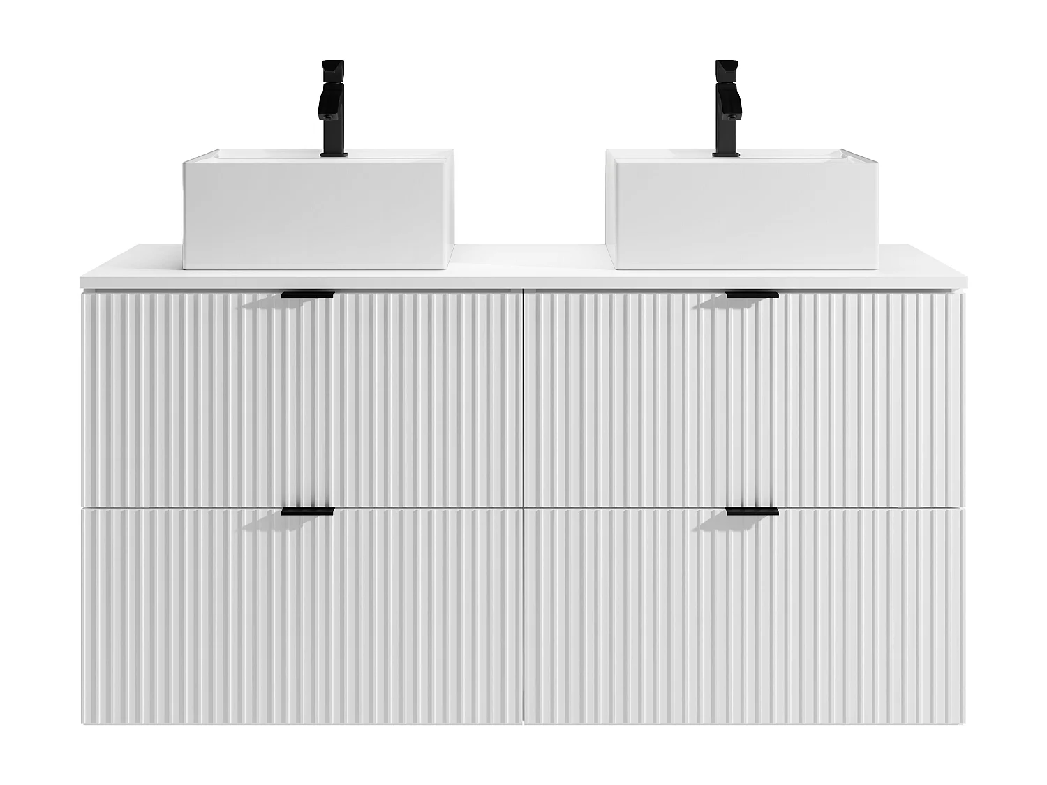 Meuble de salle de bain suspendu strié avec vasque à poser carrée - Blanc mat - 120 cm - ZEVINI