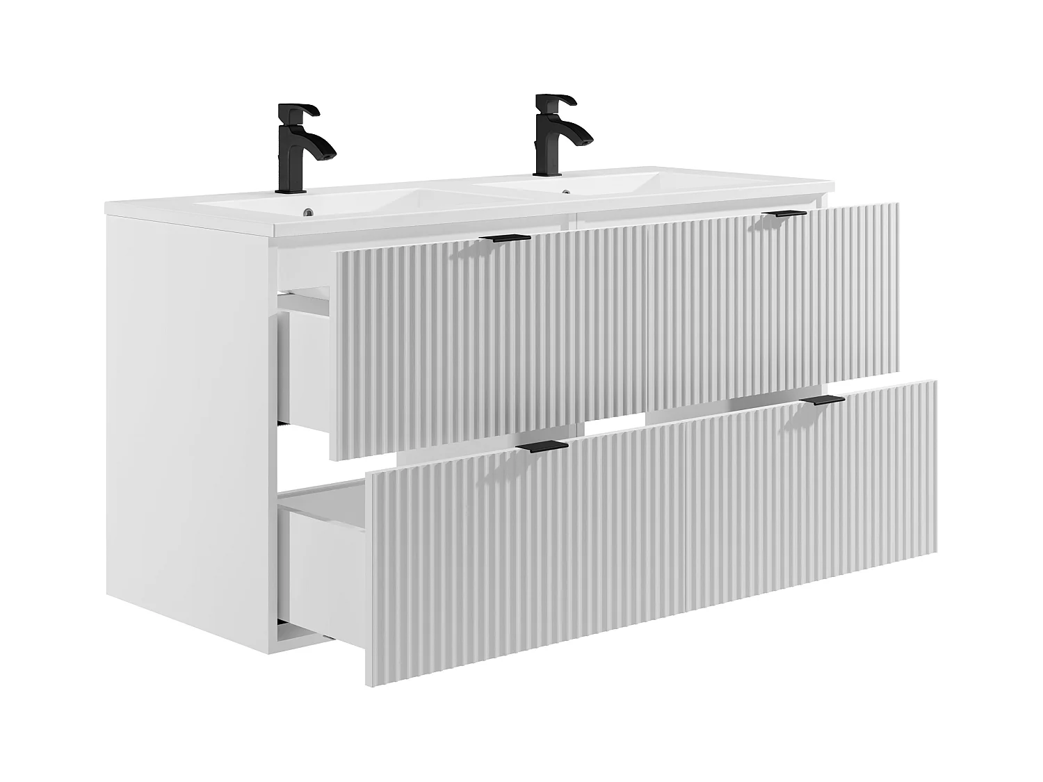 Meuble de salle de bain suspendu strié avec vasque à encastrer - Blanc mat - 120 cm - ZEVINI