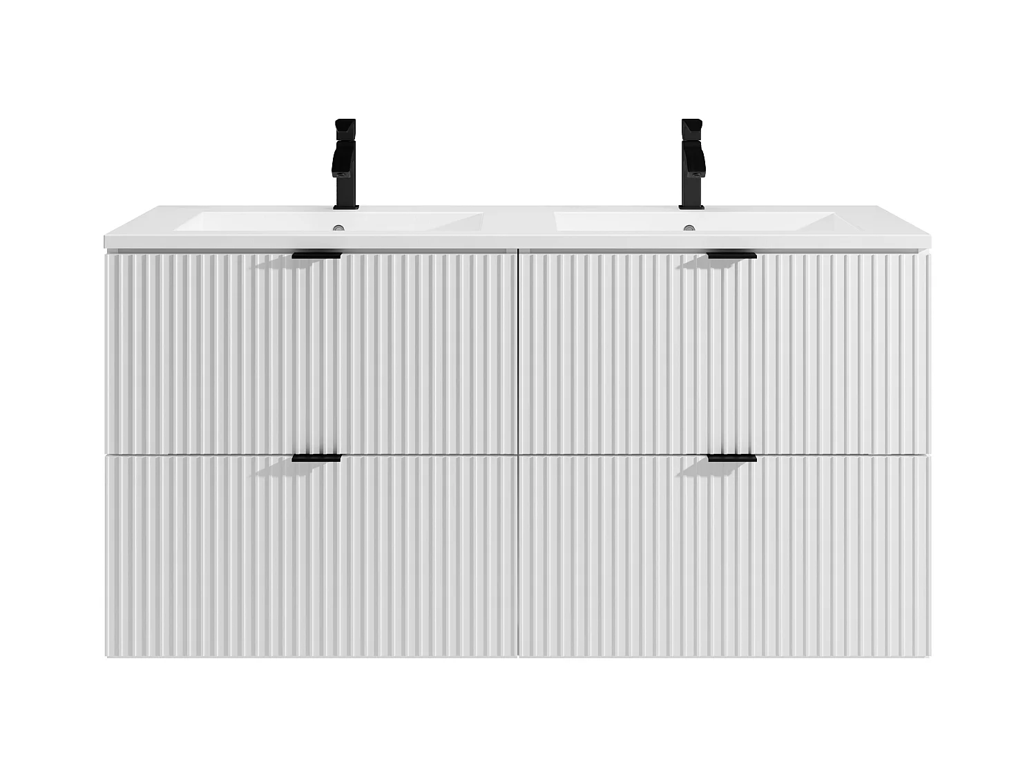 Meuble de salle de bain suspendu strié avec vasque à encastrer - Blanc mat - 120 cm - ZEVINI