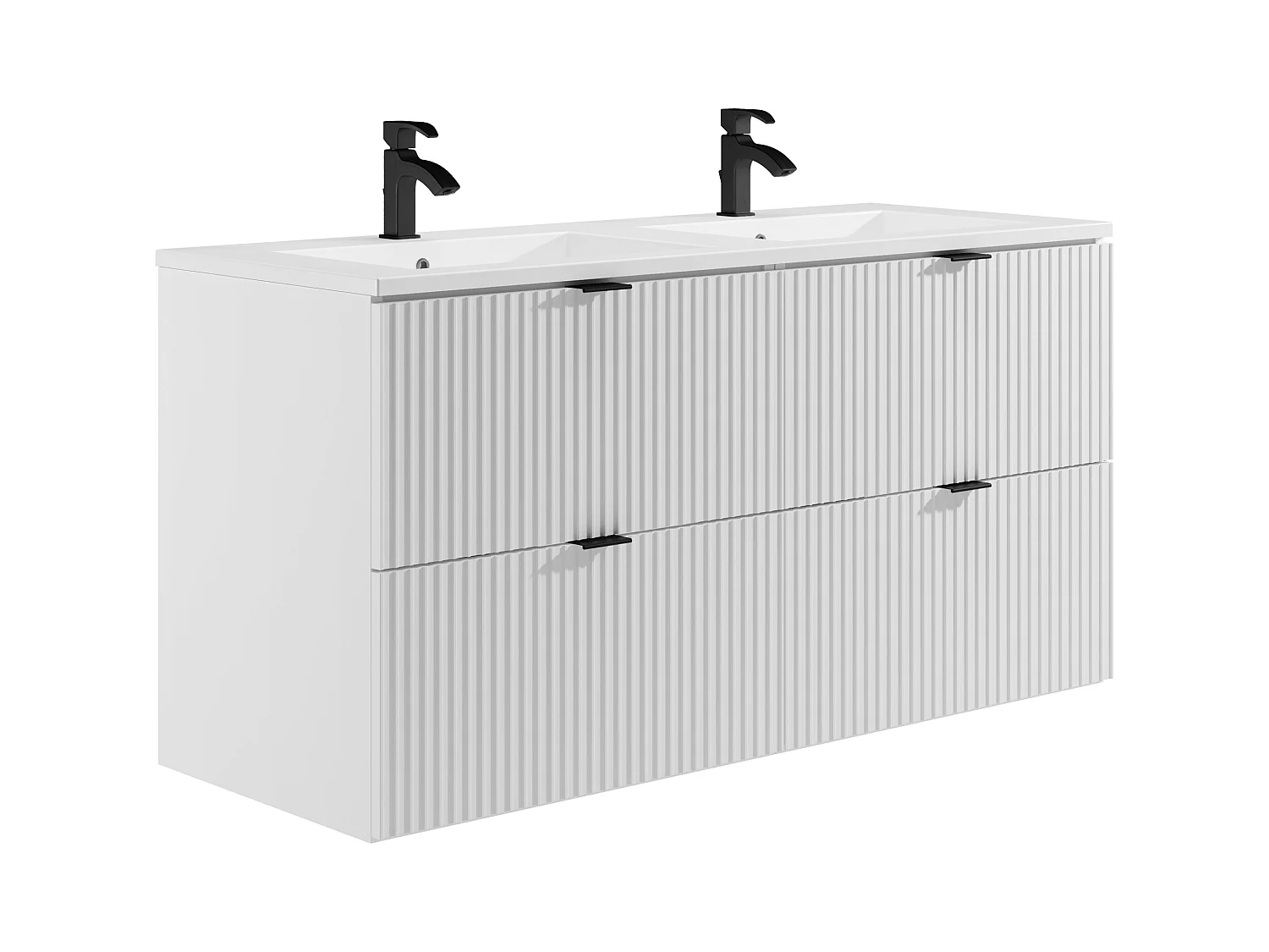 Meuble de salle de bain suspendu strié avec vasque à encastrer - Blanc mat - 120 cm - ZEVINI