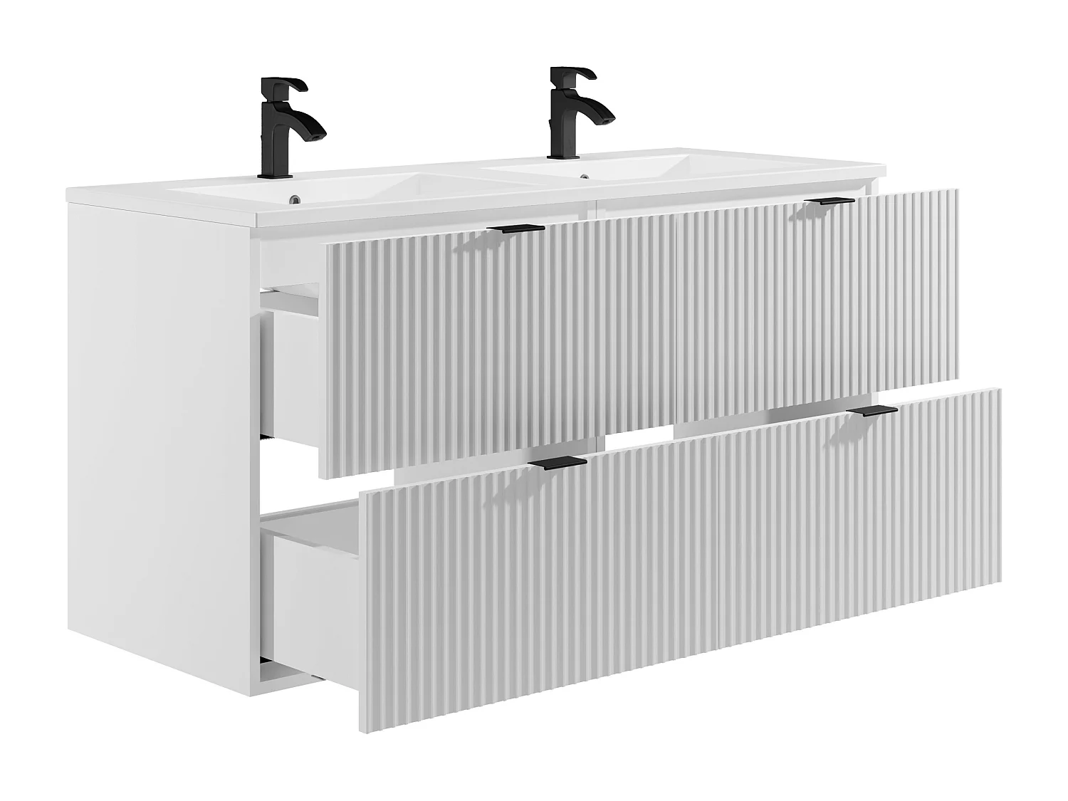 Meuble de salle de bain suspendu strié avec vasque à encastrer - Blanc mat - 120 cm - ZEVINI