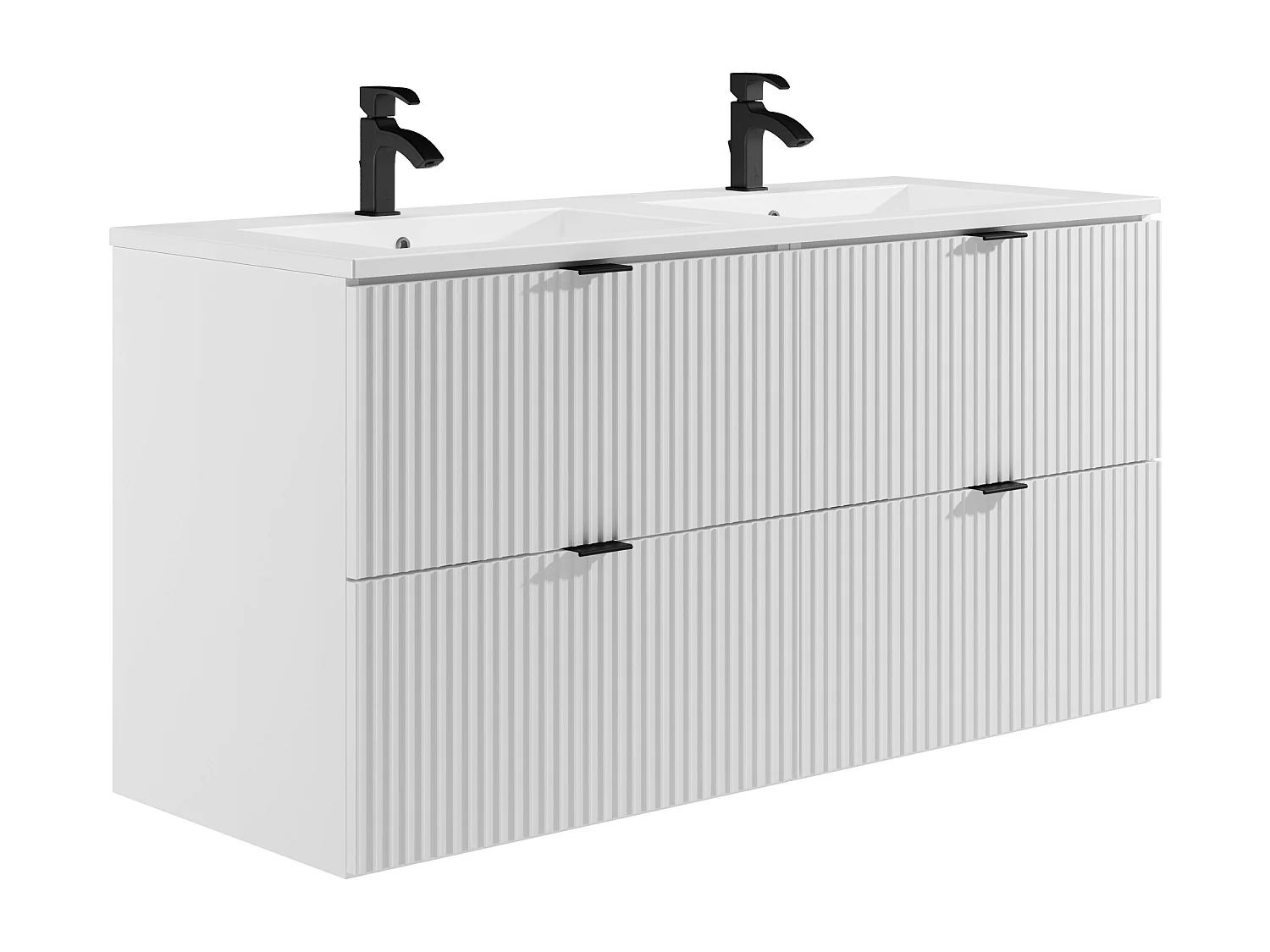 Meuble de salle de bain suspendu strié avec vasque à encastrer - Blanc mat - 120 cm - ZEVINI