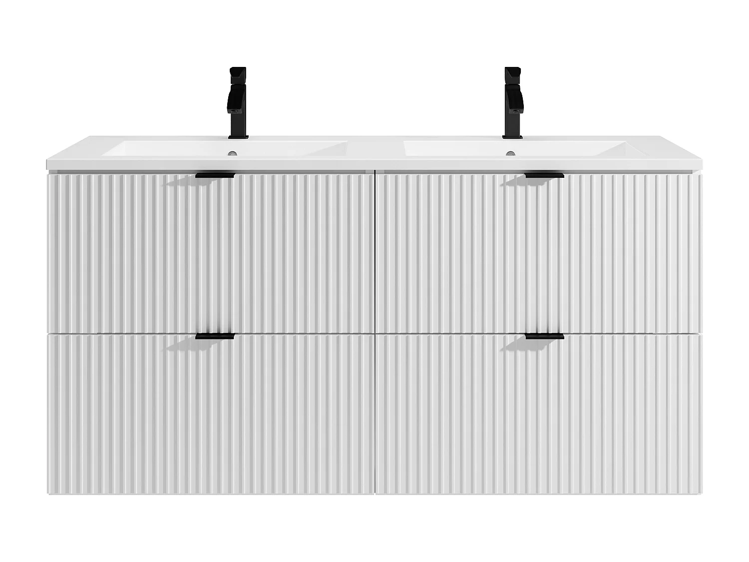 Meuble de salle de bain suspendu strié avec vasque à encastrer - Blanc mat - 120 cm - ZEVINI