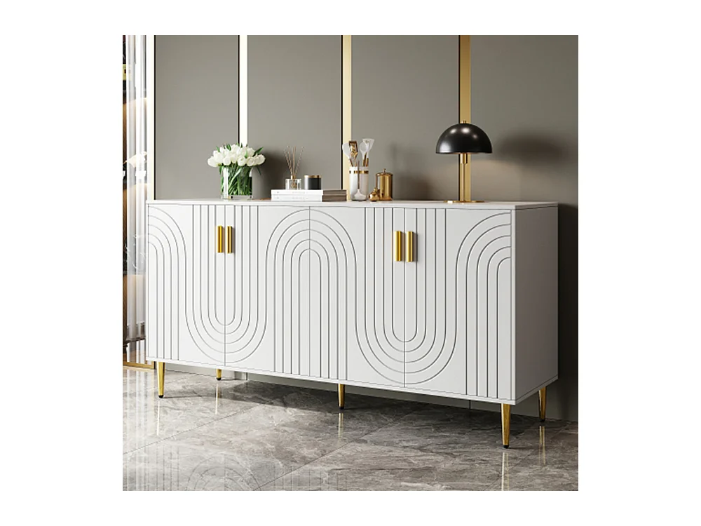 Sideboard mit einzigartigem Wellendesign, Kommode Wohnzimmerunterschrank(152 x 40 x 75 cm)