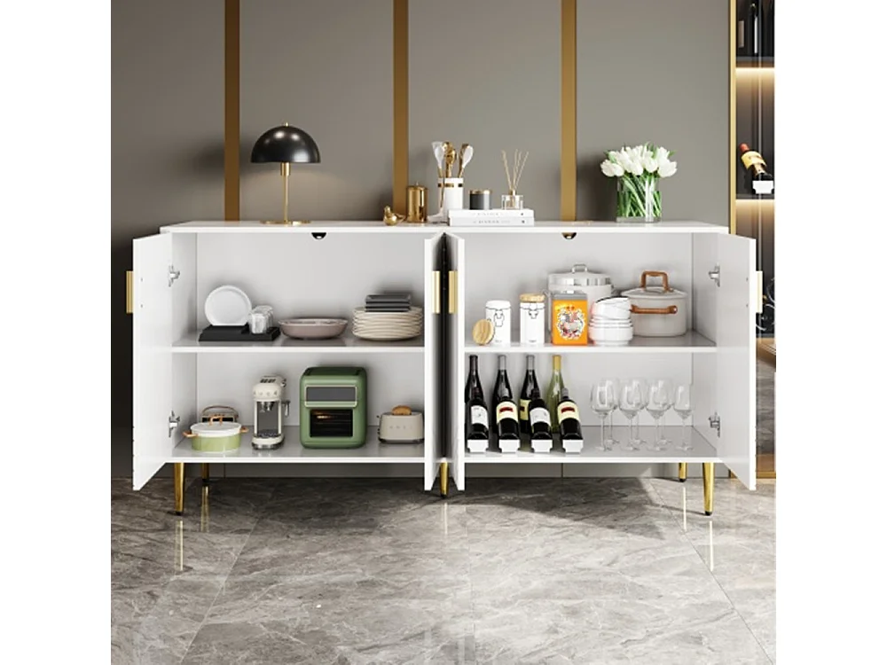 Sideboard mit einzigartigem Wellendesign, Kommode Wohnzimmerunterschrank(152 x 40 x 75 cm)