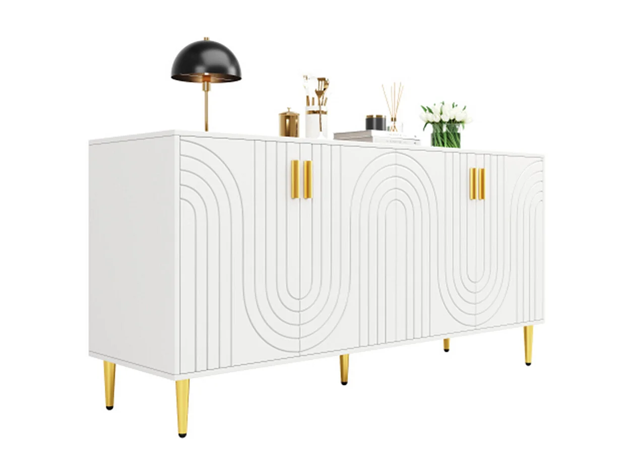 Sideboard mit einzigartigem Wellendesign, Kommode Wohnzimmerunterschrank(152 x 40 x 75 cm)