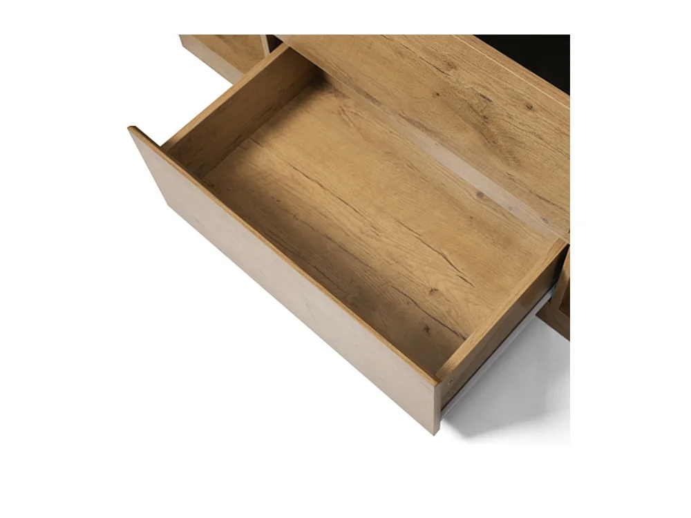 Kommode, Sideboard mit 2 Schubladen + 2 Schränken (innen höhenverstellbar) & offenem Fach Glas  H70/B140/T40 cm