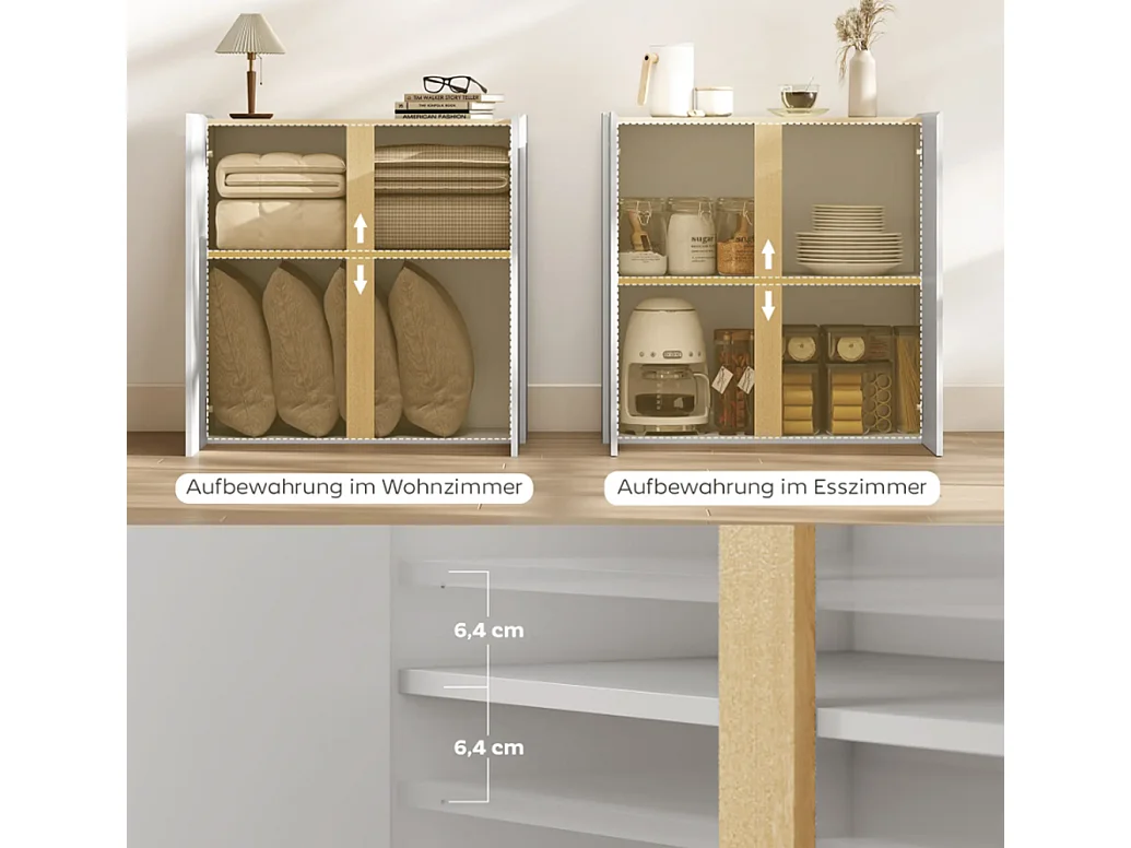 Kommode, Sideboard mit Soft-Close-Türen,anpassbares Regal, für Wohnzimmer,Esszimmer, 80L x 40B x 80H cm