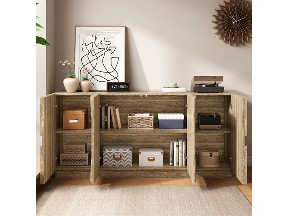 Sideboard mit Regalen, Kommode mit Rebounder,Wohnzimmerunterschrank 160 L x 40 B x 80 H(cm)