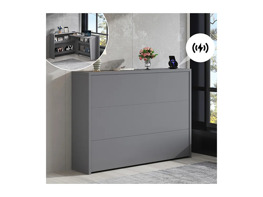 Kommode, Faltbarer Schreibtisch mit Rollen & Wireless Charger–2-in-1 Sideboard & Arbeitsplatz,Tischfläche, mit Regal