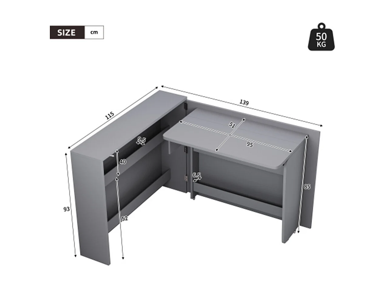 Kommode, Faltbarer Schreibtisch mit Rollen & Wireless Charger–2-in-1 Sideboard & Arbeitsplatz,Tischfläche, mit Regal