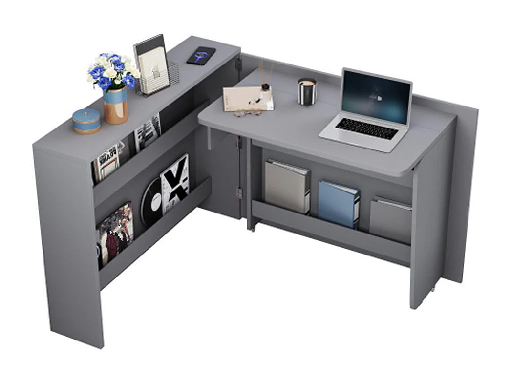 Kommode, Faltbarer Schreibtisch mit Rollen & Wireless Charger–2-in-1 Sideboard & Arbeitsplatz,Tischfläche, mit Regal