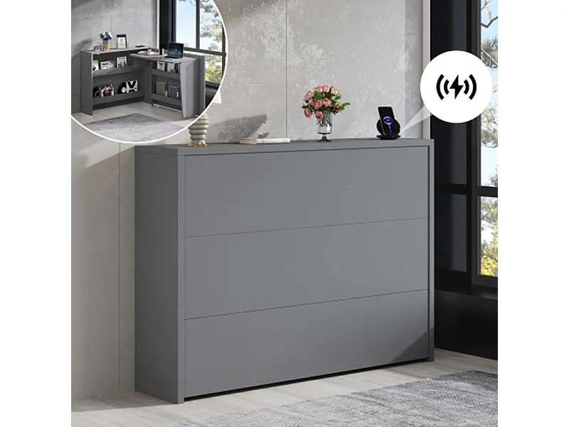 Kommode, Faltbarer Schreibtisch mit Rollen & Wireless Charger–2-in-1 Sideboard & Arbeitsplatz,Tischfläche, mit Regal