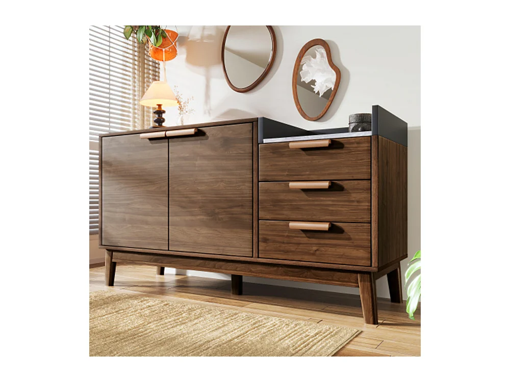 Kommode,Sideboard mit 3 Schubladen & Doppeltürschrank (innen höhenverstellbar) - MassivholzbeineH77/B120/T40 cm