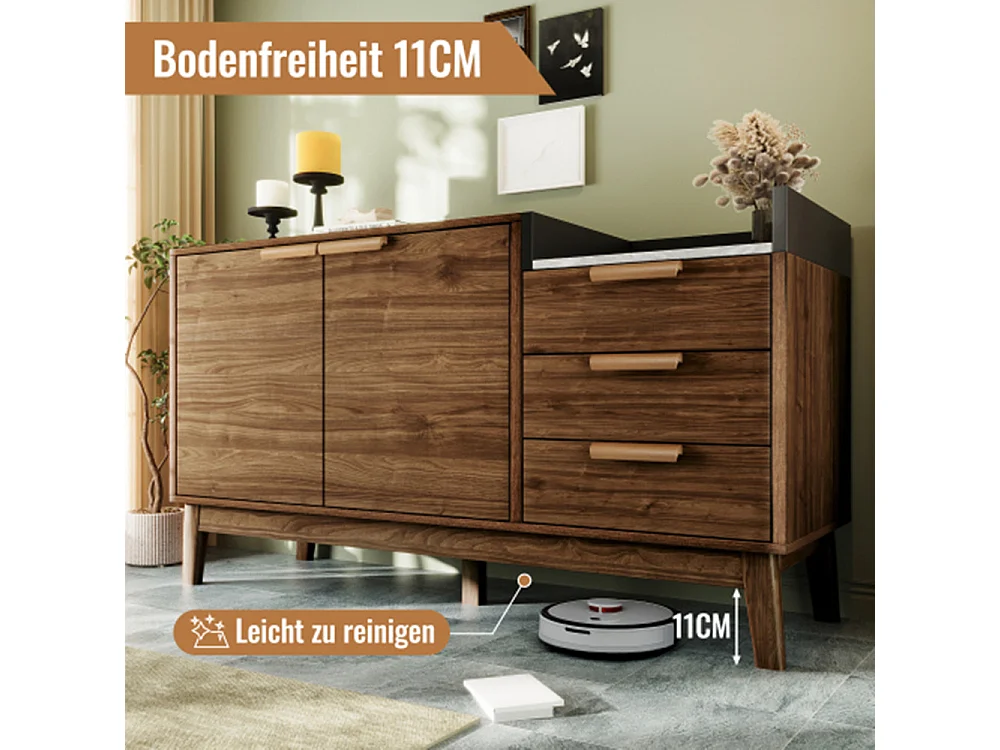 Kommode,Sideboard mit 3 Schubladen & Doppeltürschrank (innen höhenverstellbar) - MassivholzbeineH77/B120/T40 cm