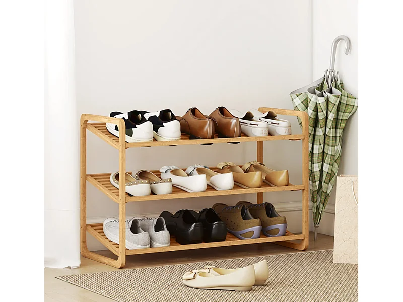 Schuhschränke, Bambusregal, Schuhregal, Flurregal, 3-stufiges Design,Holz 76B x 33T x 50,8H cm
