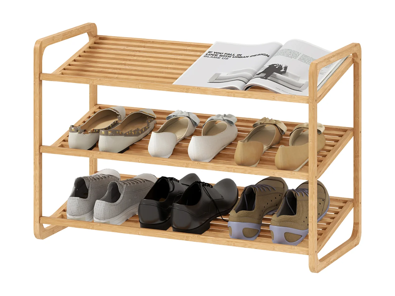 Schuhschränke, Bambusregal, Schuhregal, Flurregal, 3-stufiges Design,Holz 76B x 33T x 50,8H cm
